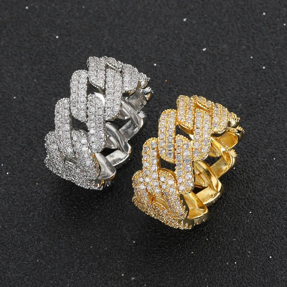 11mm -Shaped Cuban Zircon Ring with Copper Setting for Men | Trendy Hip Hop Jewelry | Caratix Jewelry - CaratixJewelry